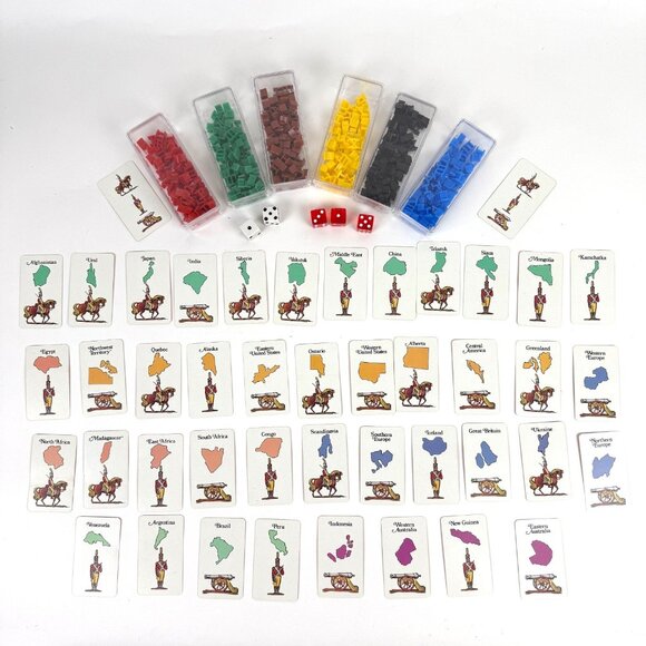 Risk 1980s Game Vintage Replacement Pieces 6 Armies Roman Numerals Cards Dice - Picture 1 of 5